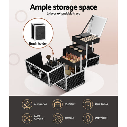 Embellir Makeup Case Beauty Organiser Bag Travel Large Cosmetic Storage Portable.