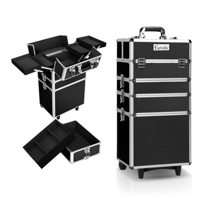 Embellir Makeup Case Beauty Trolley Cosmetic Organiser Box Travel Wheels Black.