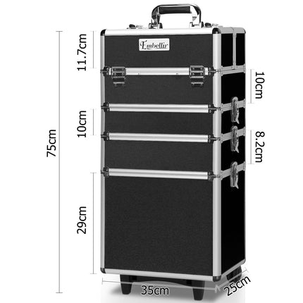Embellir Makeup Case Beauty Trolley Cosmetic Organiser Box Travel Wheels Black.