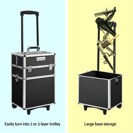 Embellir Makeup Case Beauty Trolley Cosmetic Organiser Box Travel Wheels Black.