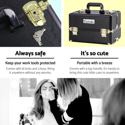 Embellir Makeup Case Beauty Trolley Cosmetic Organiser Box Travel Wheels Gold.