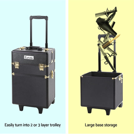Embellir Makeup Case Beauty Trolley Cosmetic Organiser Box Travel Wheels Gold.