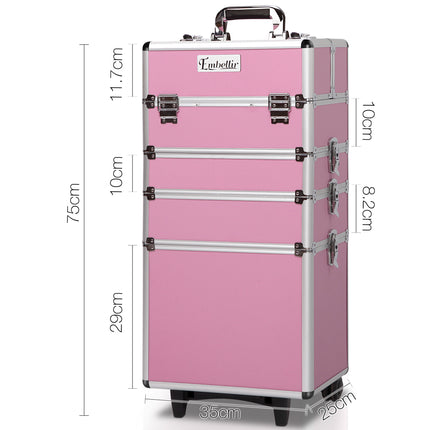 Embellir Makeup Case Beauty Trolley Cosmetic Organiser Box Travel Wheels Pink.