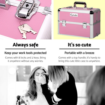 Embellir Makeup Case Beauty Trolley Cosmetic Organiser Box Travel Wheels Pink.