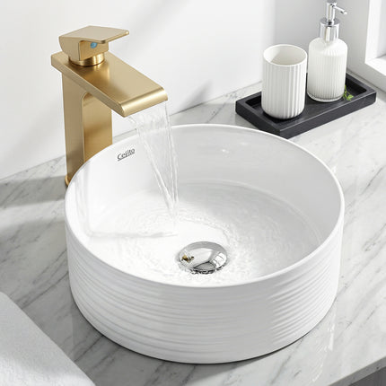 Cefito Bathroom Basin Vanity Sink Vessel Ceramic White Round Countertop 36cm.