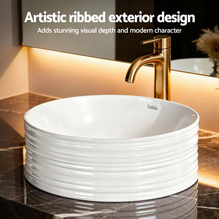 Cefito Bathroom Basin Vanity Sink Vessel Ceramic White Round Countertop 36cm.