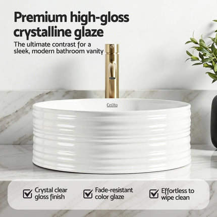 Cefito Bathroom Basin Vanity Sink Vessel Ceramic White Round Countertop 36cm.