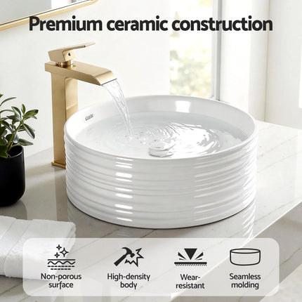 Cefito Bathroom Basin Vanity Sink Vessel Ceramic White Round Countertop 36cm.