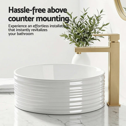 Cefito Bathroom Basin Vanity Sink Vessel Ceramic White Round Countertop 36cm.