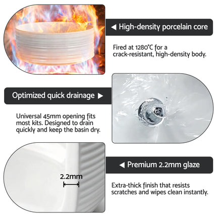 Cefito Bathroom Basin Vanity Sink Vessel Ceramic White Round Countertop 36cm.