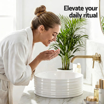 Cefito Bathroom Basin Vanity Sink Vessel Ceramic White Round Countertop 36cm.