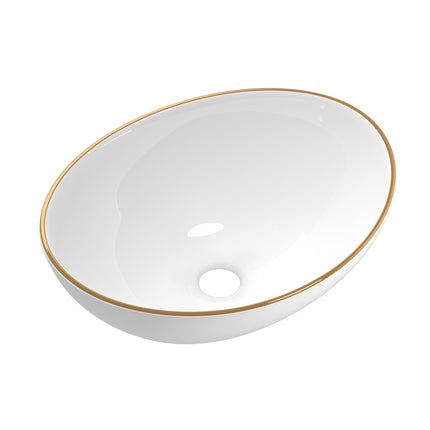 Cefito Bathroom Basin Ceramic Vanity Sink Hand Wash Bowl Gold Line 41x34cm.