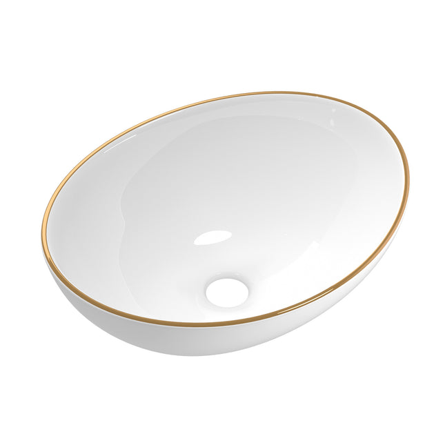 Cefito Bathroom Basin Ceramic Vanity Sink Hand Wash Bowl Gold Line 41x34cm.