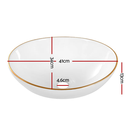 Cefito Bathroom Basin Ceramic Vanity Sink Hand Wash Bowl Gold Line 41x34cm.