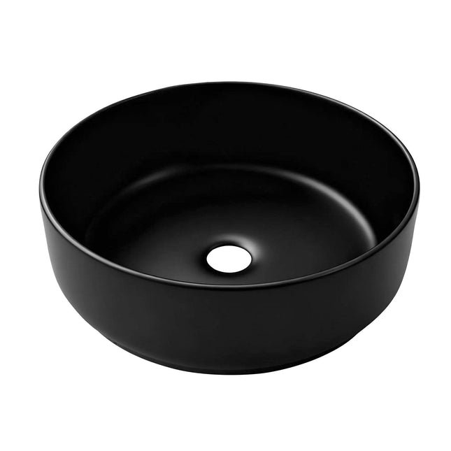 Cefito Bathroom Basin Ceramic Vanity Sink Vessel Bowl Wash Matte Black Round Countertop.