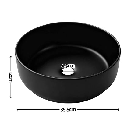 Cefito Bathroom Basin Ceramic Vanity Sink Vessel Bowl Wash Matte Black Round Countertop.