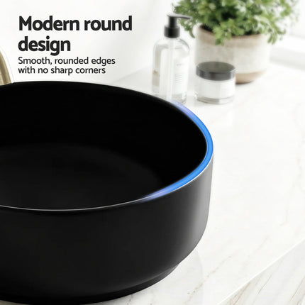 Cefito Bathroom Basin Ceramic Vanity Sink Vessel Bowl Wash Matte Black Round Countertop.