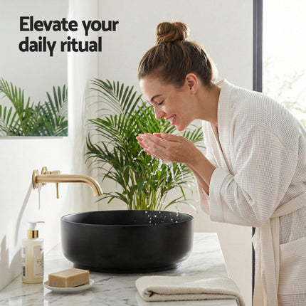 Cefito Bathroom Basin Ceramic Vanity Sink Vessel Bowl Wash Matte Black Round Countertop.