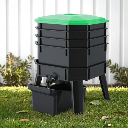 Gardeon Compost Bin 4-Tray Stackable Worm Farm Composter with Liquid Fertiliser Tap.