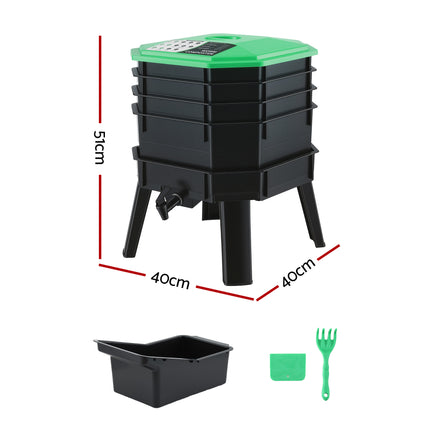 Gardeon Compost Bin 4-Tray Stackable Worm Farm Composter with Liquid Fertiliser Tap.