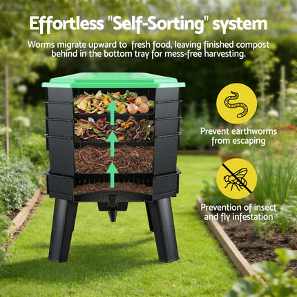 Gardeon Compost Bin 4-Tray Stackable Worm Farm Composter with Liquid Fertiliser Tap.