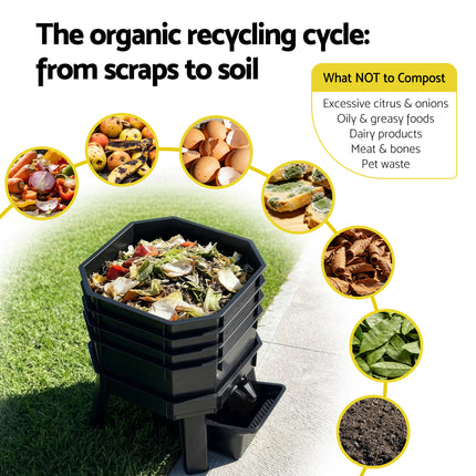 Gardeon Compost Bin 4-Tray Stackable Worm Farm Composter with Liquid Fertiliser Tap.