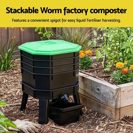 Gardeon Compost Bin 4-Tray Stackable Worm Farm Composter with Liquid Fertiliser Tap.