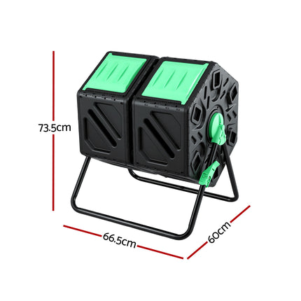 Gardeon Compost Bin Dual-Chamber 130L Composter Tumbler Rotating Garden Recycle Food Waste.