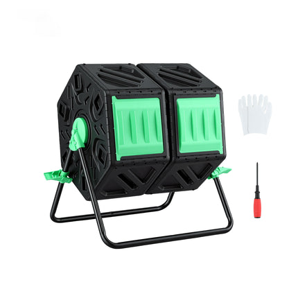 Gardeon Compost Bin Dual-Chamber 130L Composter Tumbler Rotating Garden Recycle Food Waste.