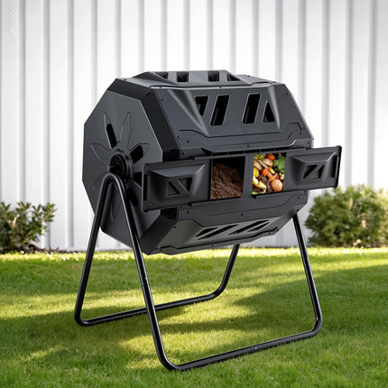 Gardeon Compost Bin Dual-Chamber 160L Composter Tumbler Rotating Garden Recycle Food Waste.