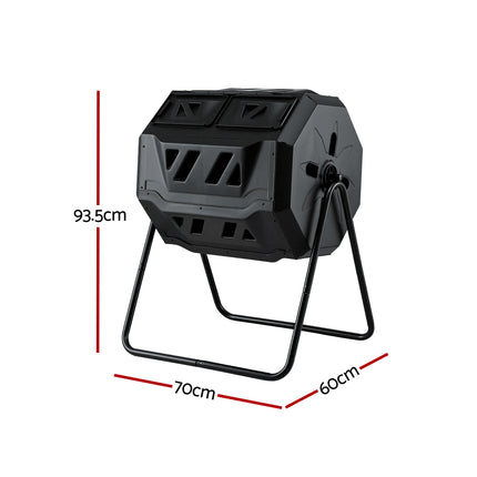 Gardeon Compost Bin Dual-Chamber 160L Composter Tumbler Rotating Garden Recycle Food Waste.