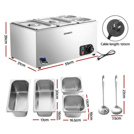 Devanti Commercial Food Warmer Bain Marie 4 Electric Buffet Pans.