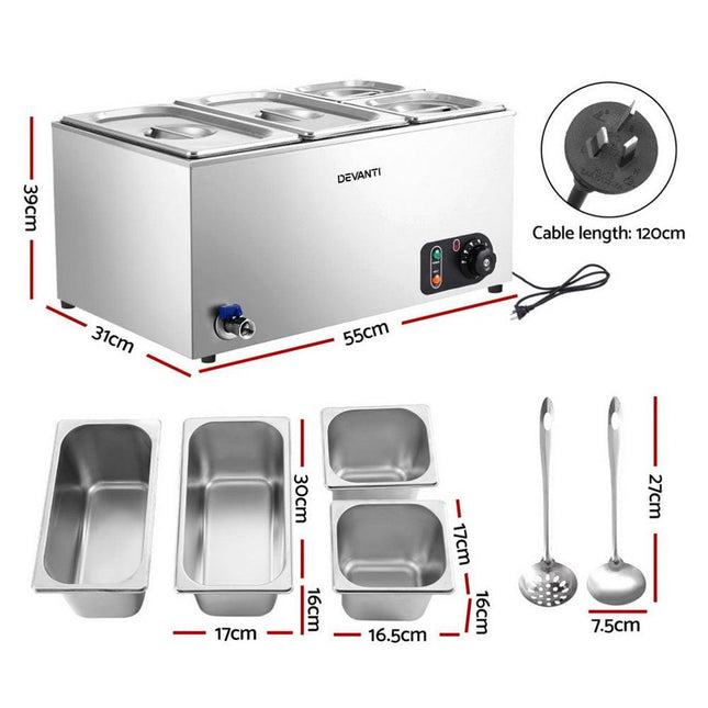 Devanti Commercial Food Warmer Bain Marie 4 Electric Buffet Pans.