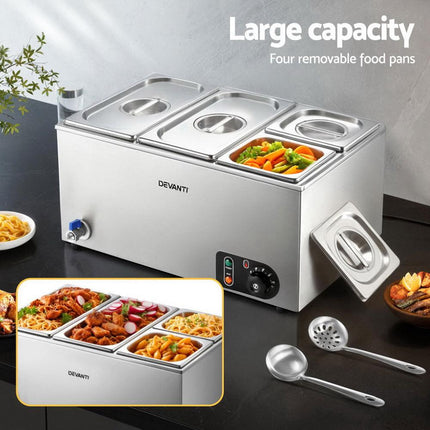 Devanti Commercial Food Warmer Bain Marie 4 Electric Buffet Pans.