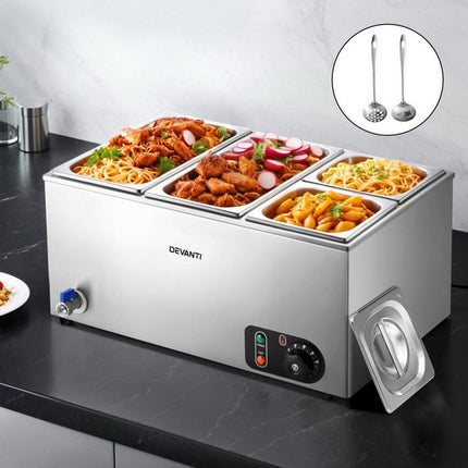 Devanti Commercial Food Warmer Bain Marie 4 Electric Buffet Pans.