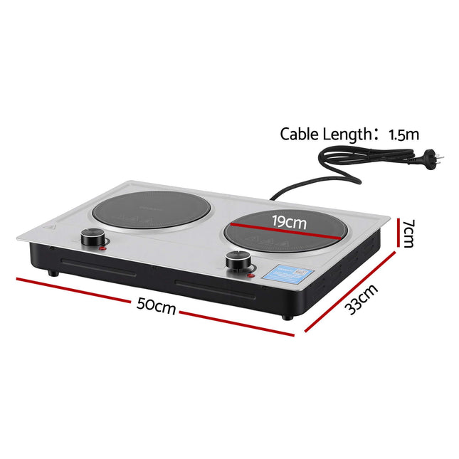 Devanti 2 Hobs Ceramic Cooktop Electric Hot Plate Infrared Knob Control 2400W.