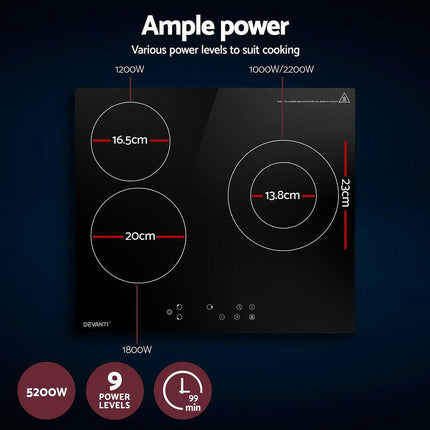 Devanti Electric Ceramic Cooktop 60cm Kitchen Cooker 4 Burner Hob Touch Control 5200W.
