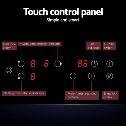 Devanti Electric Ceramic Cooktop 60cm Kitchen Cooker 4 Burner Hob Touch Control 5200W.