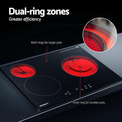 Devanti Electric Ceramic Cooktop 60cm Kitchen Cooker 4 Burner Hob Touch Control 5200W.
