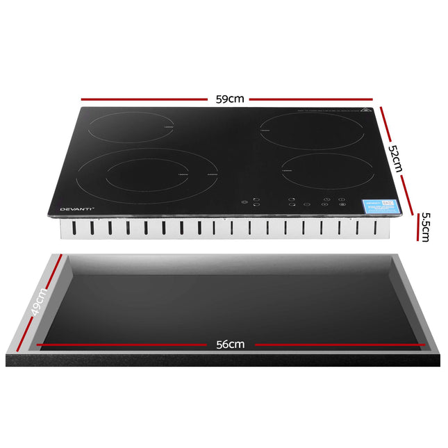 Devanti Ceramic Cooktop 5 Cooking Zone 4 Electric Hobs Touch Control 7600W Black.