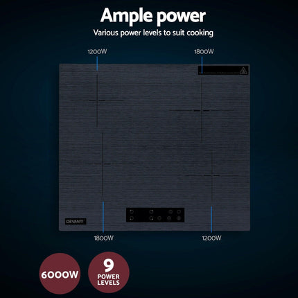 Devanti Electric Ceramic Cooktop 60cm Touch Control Grey.
