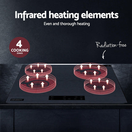 Devanti Electric Ceramic Cooktop 60cm Touch Control Grey.