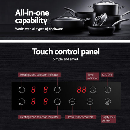 Devanti Electric Ceramic Cooktop 60cm Touch Control Grey.