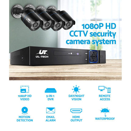 UL-TECH 1080P Security Camera System 4CH DVR with 4 CCTV Bullet Cameras.