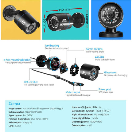 UL-TECH 1080P Security Camera System 4CH DVR with 4 CCTV Bullet Cameras.