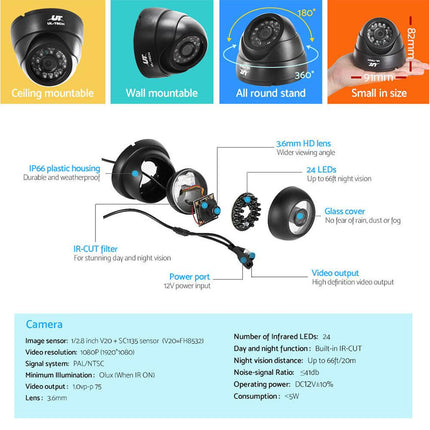 UL-TECH 1080P Security Camera System 4CH DVR with 4 CCTV Dome Cameras.