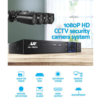 UL-TECH 1080P Security Camera System 4CH DVR with 4 CCTV Square Cameras.