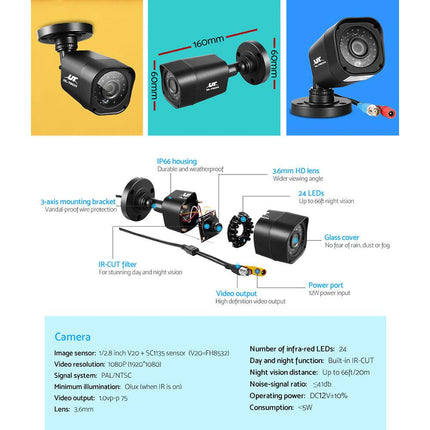 UL-TECH 1080P Security Camera System 4CH DVR with 4 CCTV Square Cameras.
