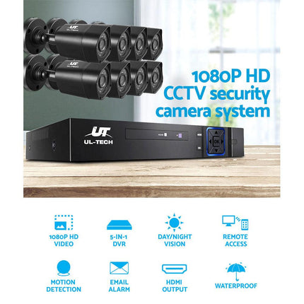 UL-TECH 1080P Security Camera System 8CH DVR with 8 CCTV Square Cameras.