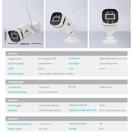 UL-tech Wireless CCTV Security System 8CH NVR 3MP 8 Square Cameras.